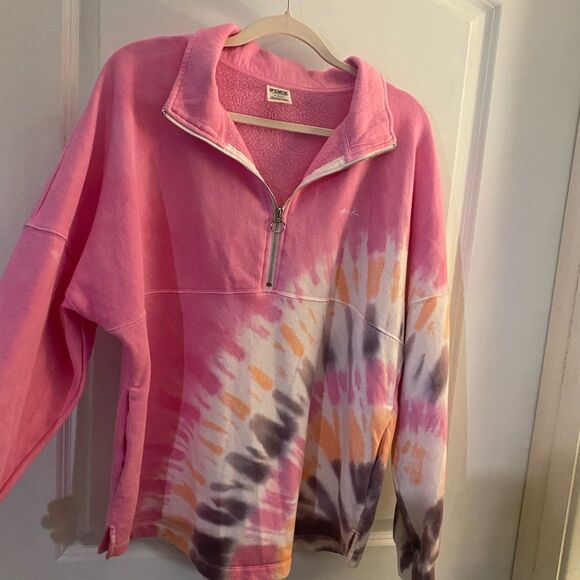 COPY - Tie Dye Quarter Zip Sweatshirt by Pink Sz M/L oversized - Picture 1 of 4